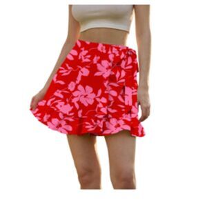 Floral Ruffle Hem Wrap Shorts, SMALL, 4H-137B003